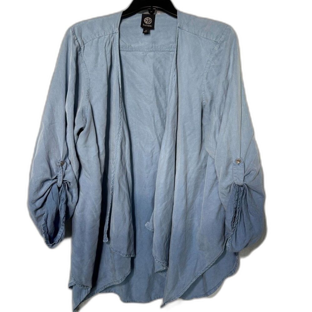 Bobeau Chambray Denim Draped Open Front Cardigan Jacket Roll Tab Sleeve XL